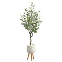 70” Eucalyptus Artificial Tree in White Planter with Stand
