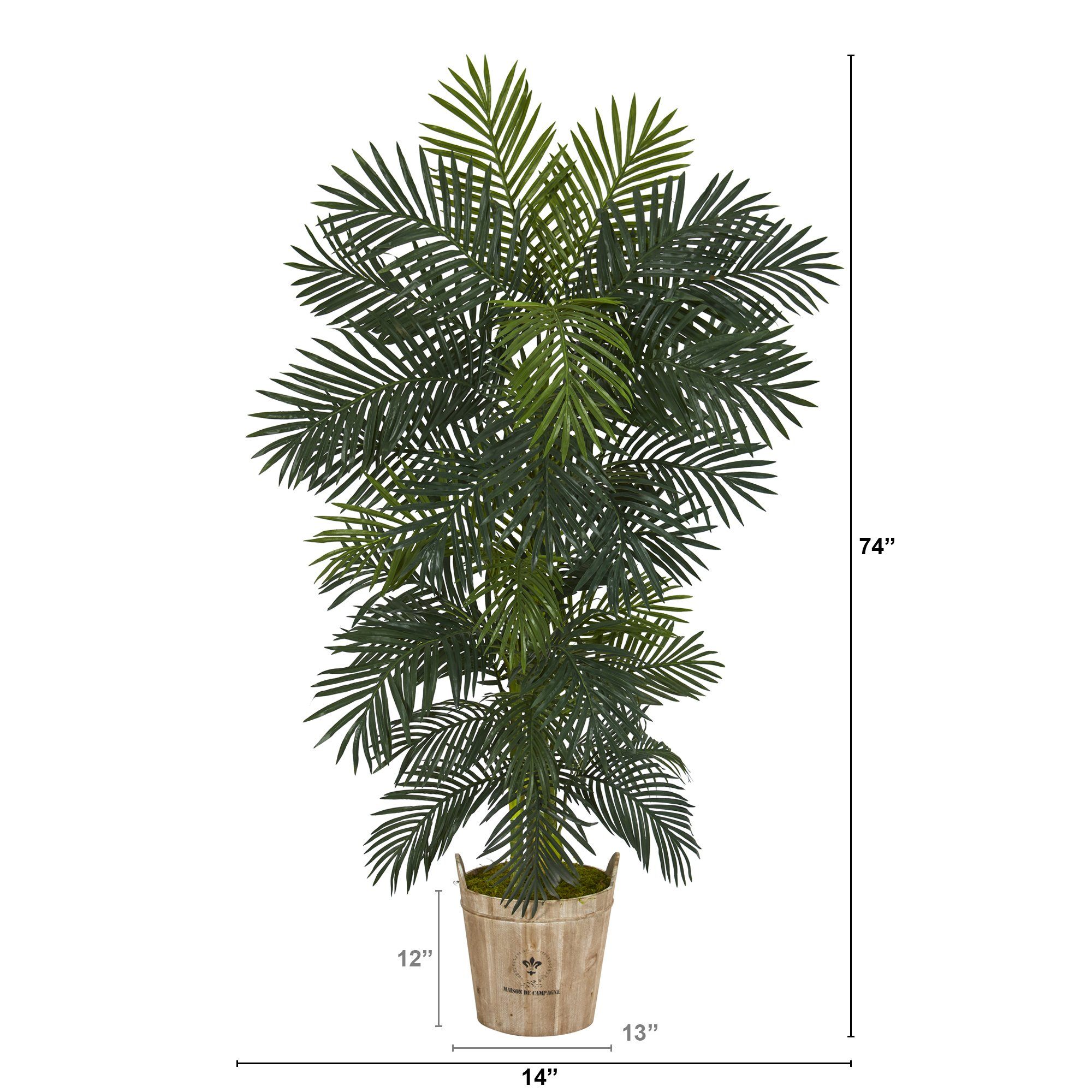 74” Golden Cane Artificial Palm Tree in Farmhouse Planter