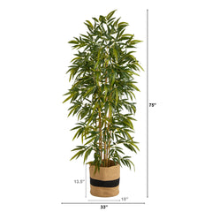 75” Bamboo Artificial Tree in Handmade Natural Cotton Planter
