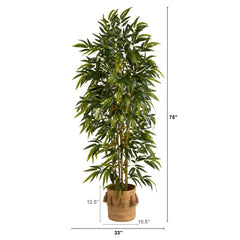 75” Bamboo Artificial Tree in Handmade Natural Jute Planter with Tassels