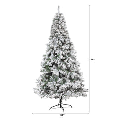 8' Flocked White River Mountain Pine Artificial Christmas Tree with Pinecones