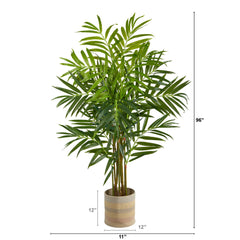 8’ King Palm Artificial Tree in Handmade Natural Cotton Multicolored Woven Planter