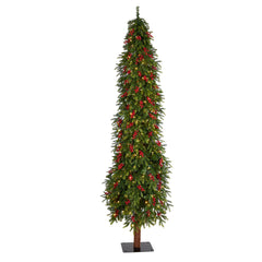 8' Victoria Fir Artificial Christmas Tree with 350 Multi-Color (Multifunction) LED Lights, Berries and 667 Branches