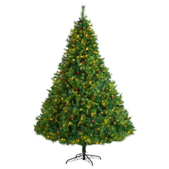 8’ West Virginia Full Bodied Mixed Pine Christmas Tree with 700 Clear LED Lights and Pine Cones