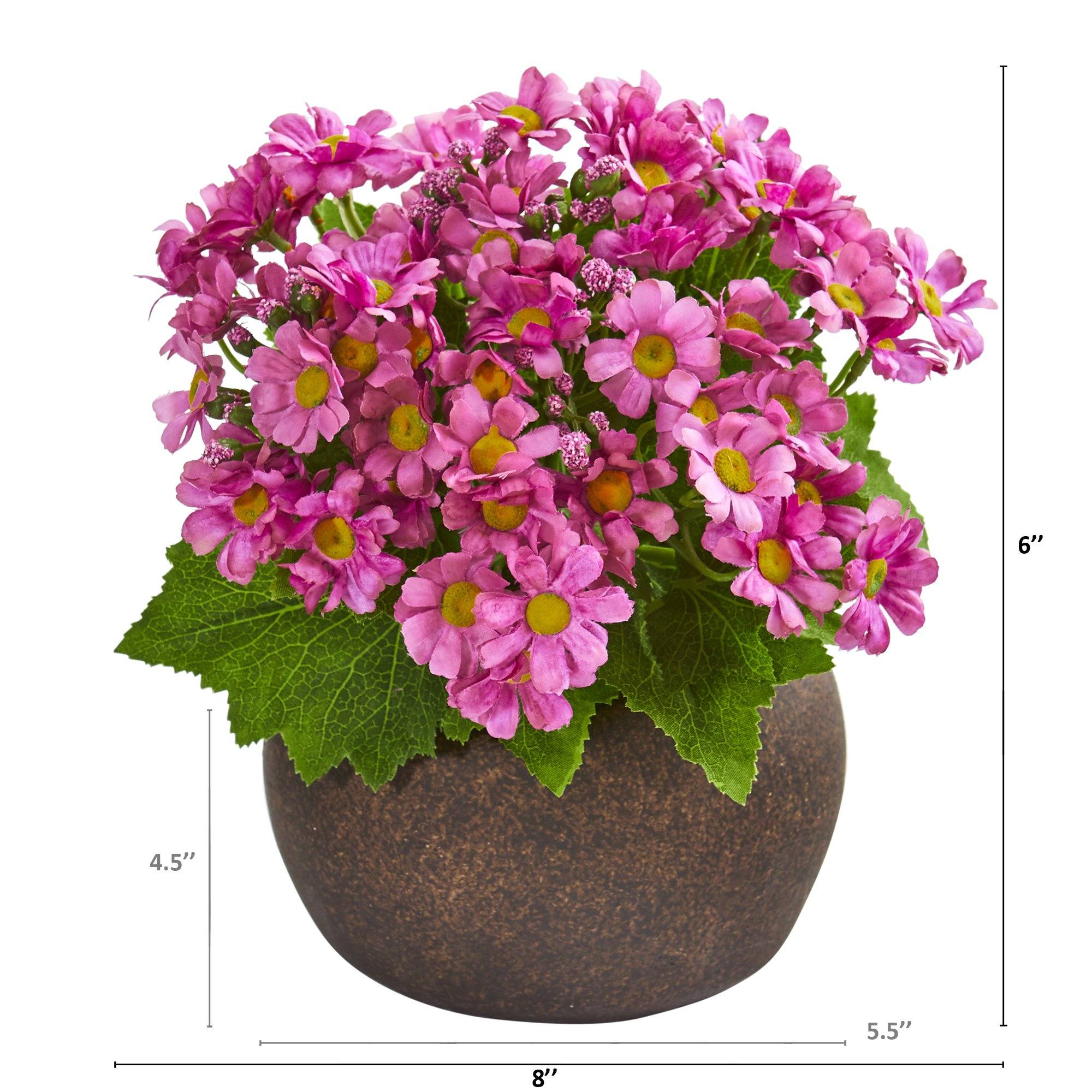 9” Daisy Artificial Plant in Stone Brown Planter