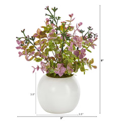 9” Eucalyptus and Sedum Succulent Artificial Plant in White Planter