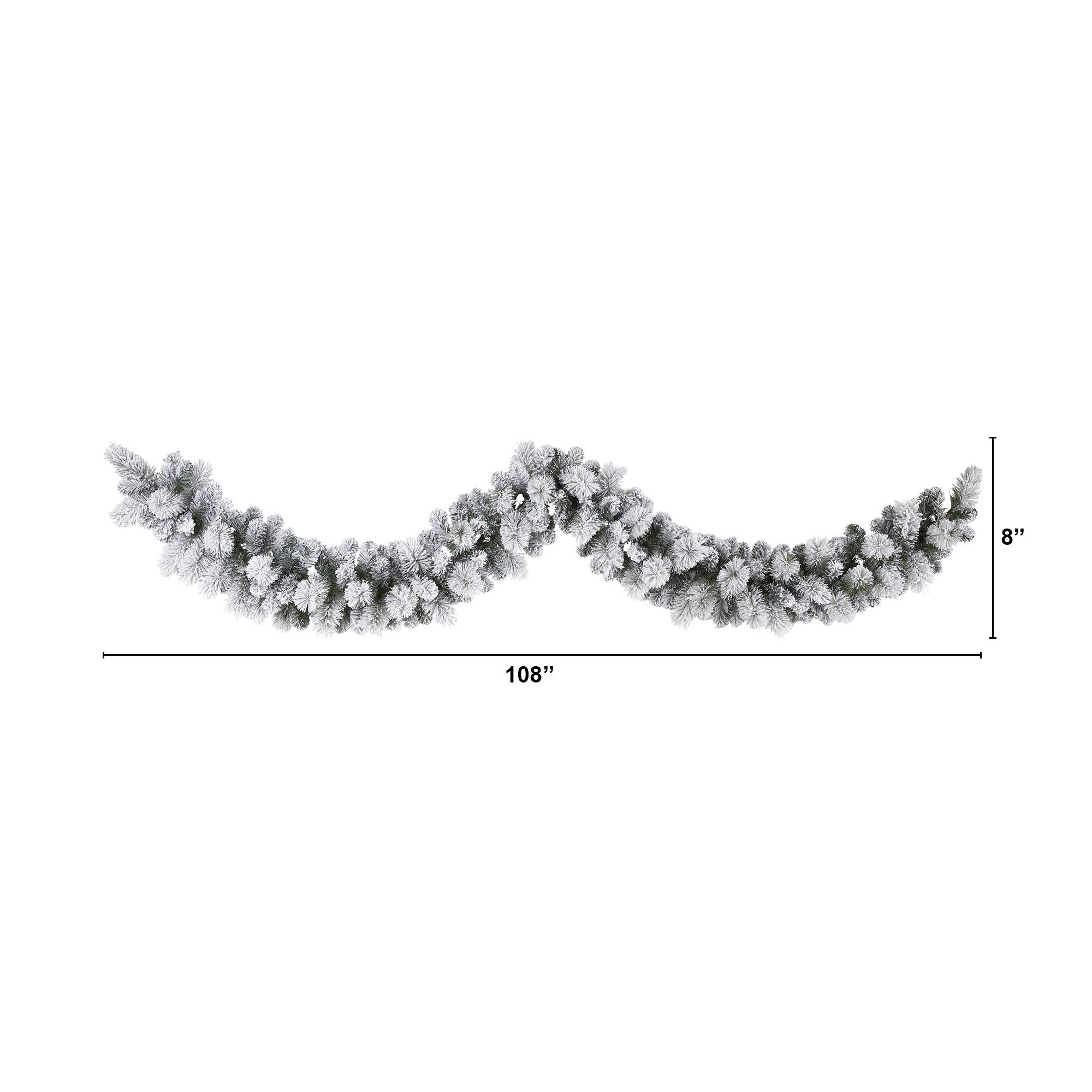 9’ Flocked Christmas Artificial Garland with 180 Bendable Branches