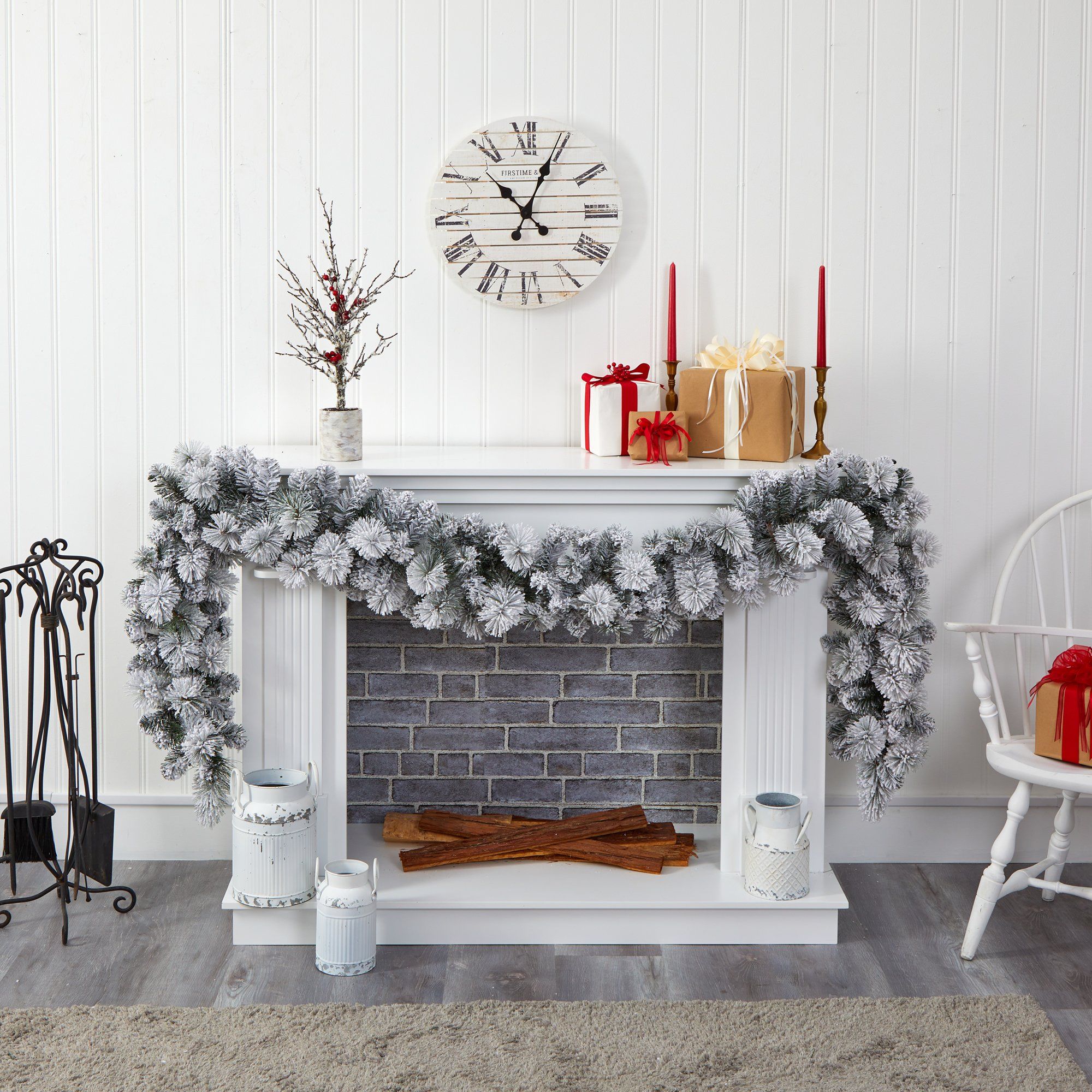 9’ Flocked Christmas Artificial Garland with 180 Bendable Branches