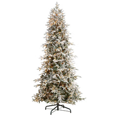 9.5’ Flocked Manchester Spruce Artificial Christmas Tree with 650 Lights and 1733 Bendable Branches