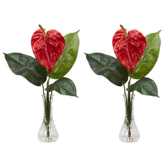 Anthurium w/Bud Vase Silk Flower Arrangement (Set of 2)