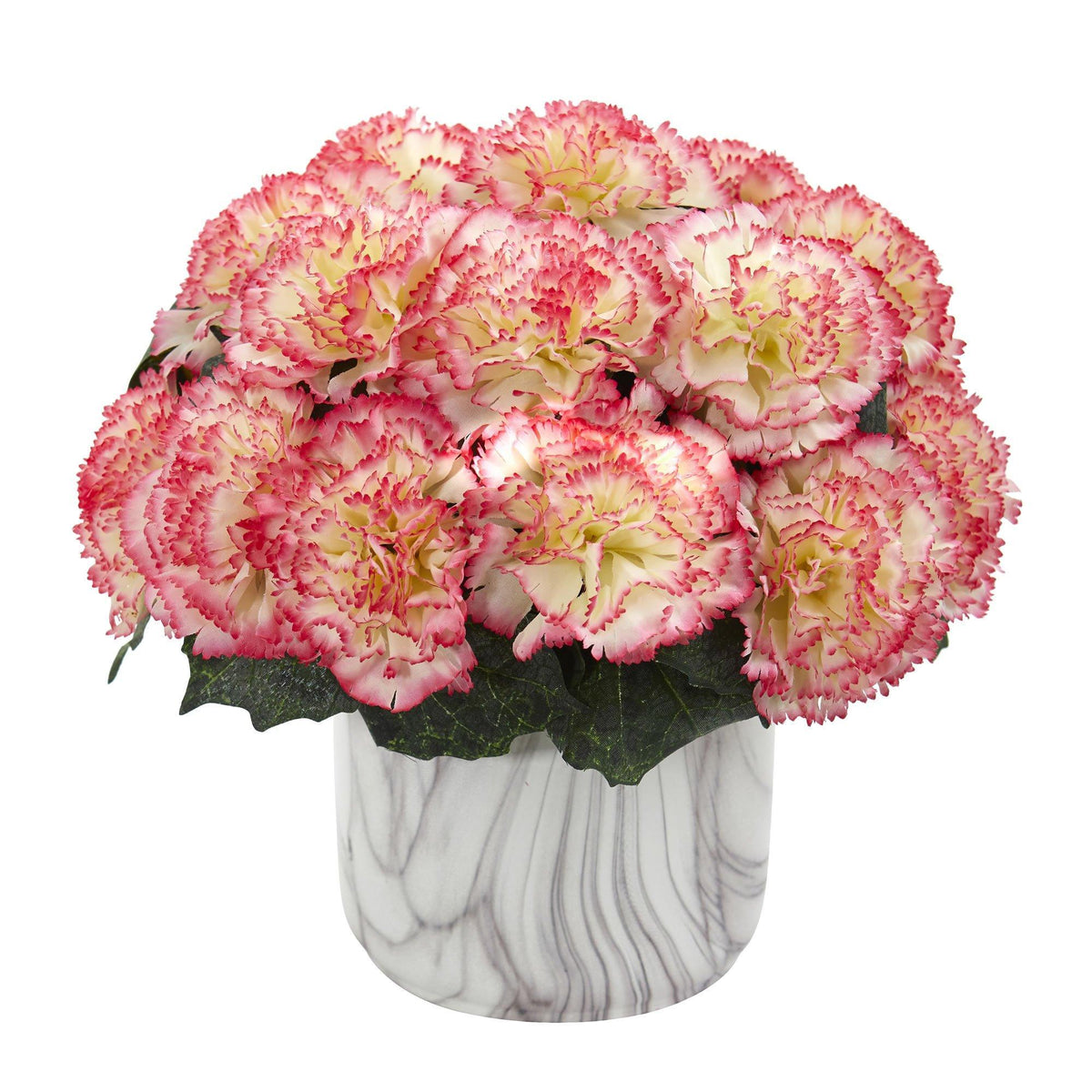 Carnation Artificial Arrangement in Marble Finished Vase