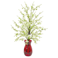 Cherry Blossom Artificial Arrangement in Ruby Vase