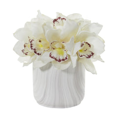 Cymbidium Orchid Artificial Arrangement in Marble Vase