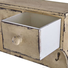 Distressed Wooden Shelf with Drawers and Hooks