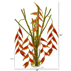 Hanging Heliconia Artificial Arrangement in Cylinder Vase