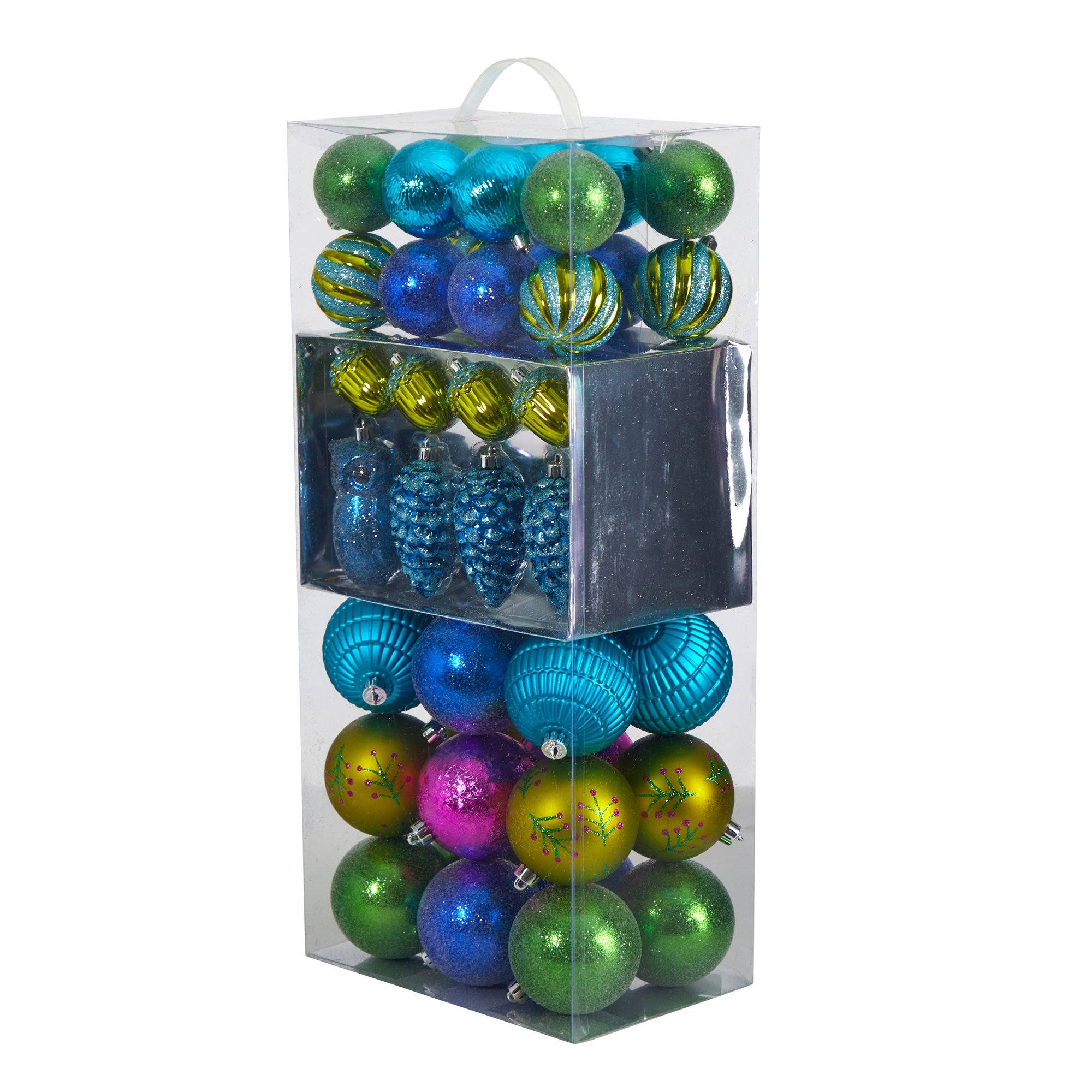 Holiday Deluxe Shatterproof, 50 Count Christmas Tree Ornament Box Set, Re-Useable Container