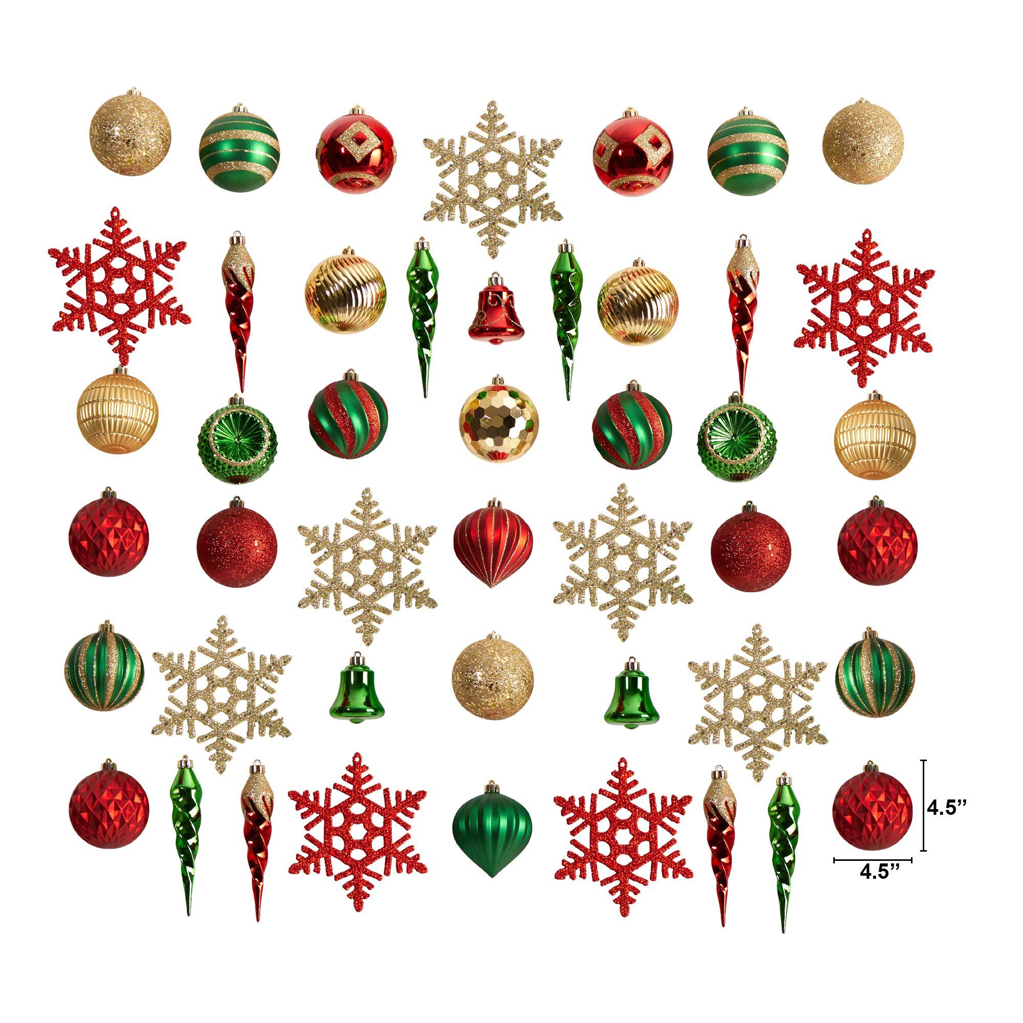 Holiday Deluxe Shatterproof, 50 Count Christmas Tree Ornament Box Set, Reusable Container
