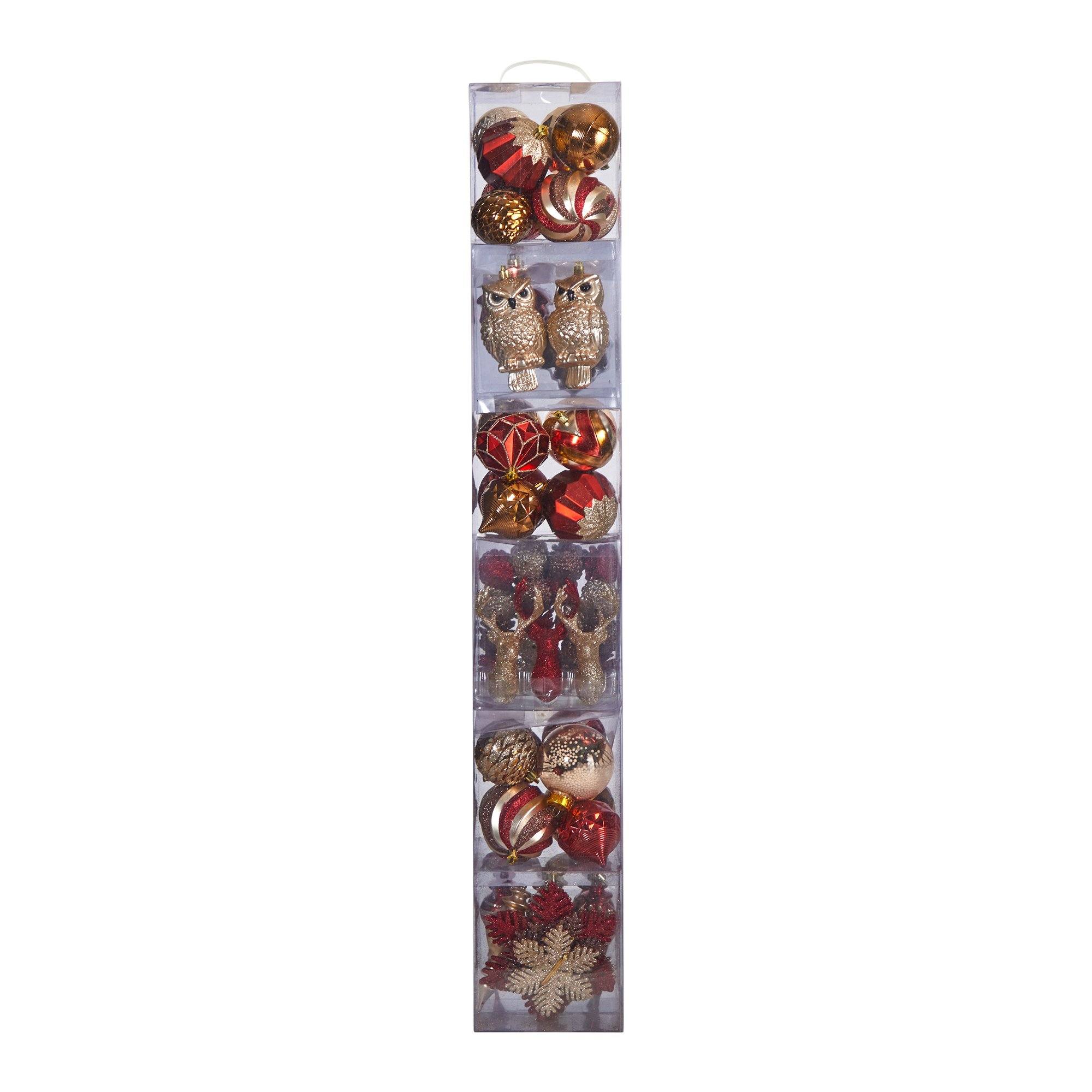 Holiday Deluxe Shatterproof, 52 Count Christmas Tree Ornament Box Set, Re-Useable Container