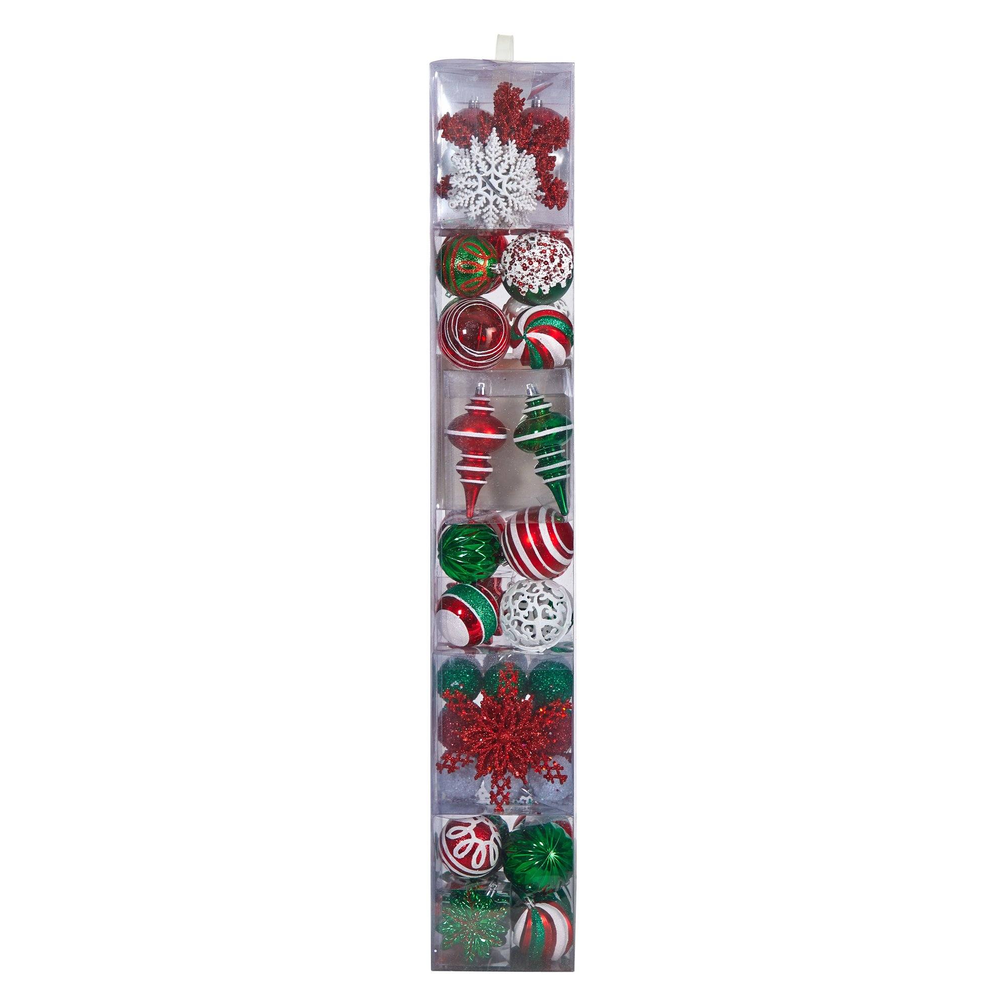 70 Red and Green Shatterproof Christmas Tree Ornament Set with Re-Useable Container