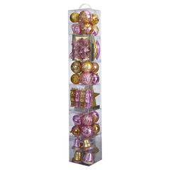 70 Pink and Gold Shatterproof Christmas Tree Ornament Set with Re-Useable Container