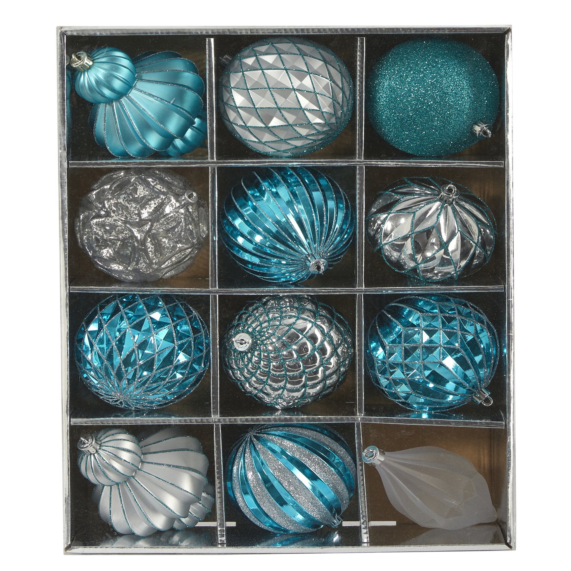 Holiday Lux Shatterproof, 12 Count Christmas Tree Ornament Set, 100mm with Re-Useable Box