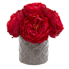 Large Rose Artificial Arrangement in Gray Vase