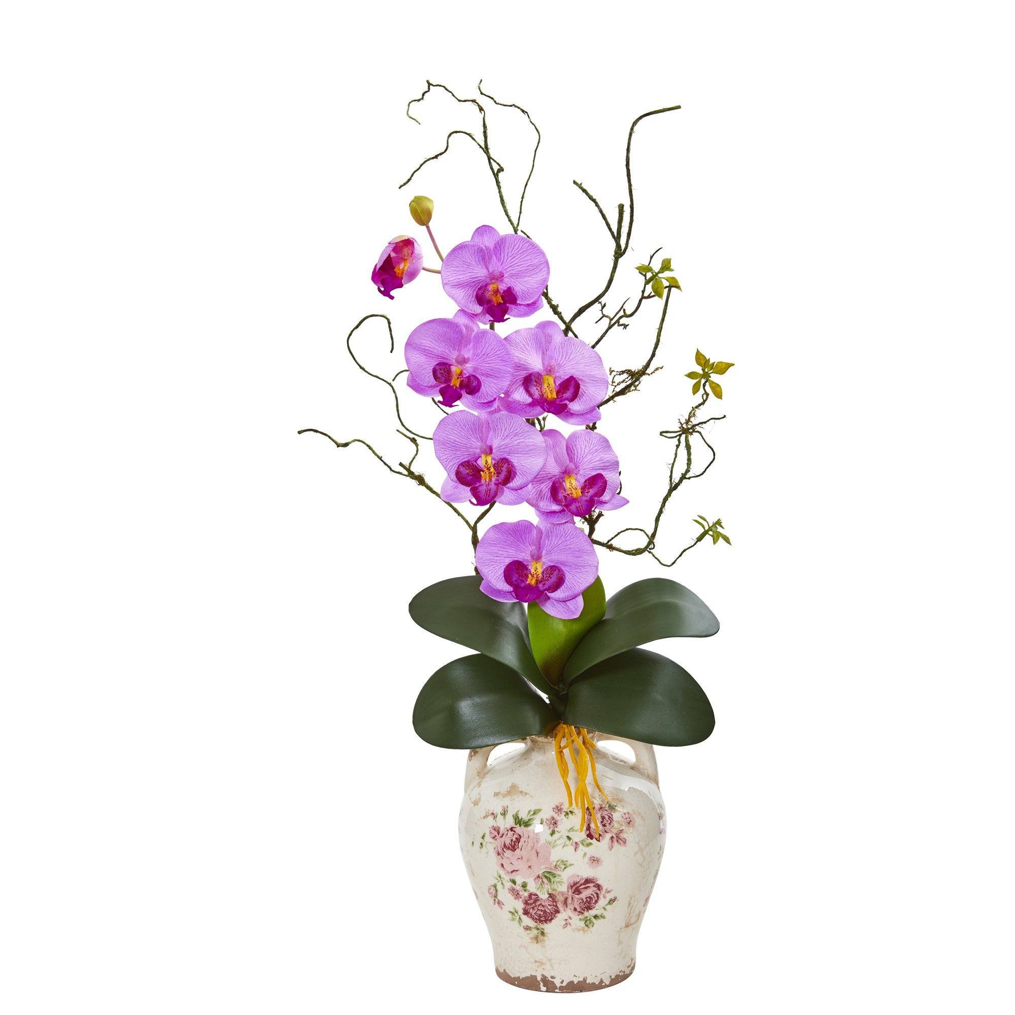 Phalaenopsis Orchid and Twig Artificial Arrangement in Floral Jar