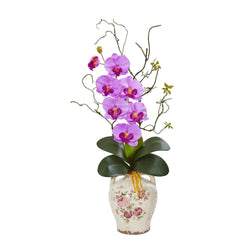 Phalaenopsis Orchid and Twig Artificial Arrangement in Floral Jar