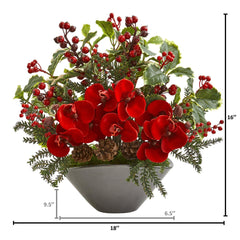 Phalaenopsis Orchid and Variegated Holly Berry Artificial Arrangement