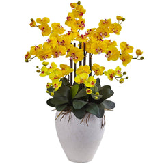 Silk Phalaenopsis Orchid with White Planter