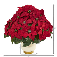 Poinsettia Artificial Arrangement in White Bowl
