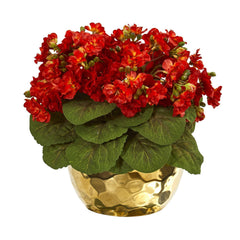Violet Artificial Plant in Gold Vase