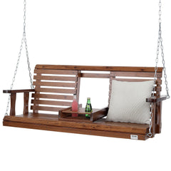 Wooden Porch Swing 5 ft, Patio bench swing for Courtyard & Garden, Upgraded 880 lbs Strong Load Capacity, Heavy Duty Swing Chair Bench with Hanging Chains for Outdoors, Brown