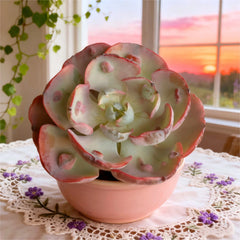 Echeveria “Heart Moon” Variegata | Rare Variegated Succulent Bare Root | Easy-Care Live Plant | Indoor Home Décor Real Succulent